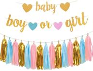 aonor gender reveal party decorations: glitter letters, baby and boy or girl banner, hearts & tissue paper tassels set for baby shower логотип