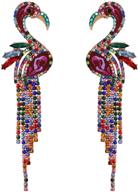 🦩 exquisite crystal flamingo stud earrings with vibrant colors and gorgeous tassel detail logo