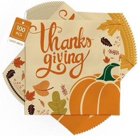 img 4 attached to 100PCS Thanksgiving Napkins - 13x13 Disposable Paper Napkins for Fall Party Supplies, Thanksgiving Dinner Party Table Decorations - Orange Paper Napkins with Yellow Pumpkin Design