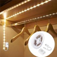 🔦 kucam rechargeable closet lights - motion sensor activated led strip lights 1.5m, 3000k warm white for stairway, under cabinet, cupboard, room bed - auto on/off, pir - wake up night lights (150cm) логотип