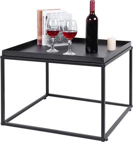 img 1 attached to 🔲 24-inch Modern Tray Top End Table - Matte Black Metal Square Side Table or Nightstand by MyGift