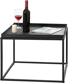 img 2 attached to 🔲 24-inch Modern Tray Top End Table - Matte Black Metal Square Side Table or Nightstand by MyGift