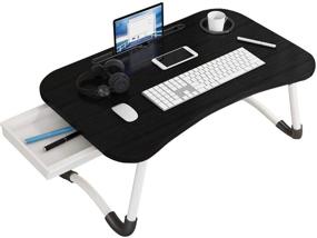 img 3 attached to Регулируемый ноутбуковый столик для кровати с держателем для кружки, складной лаптоп-столик для кровати - переносной рабочий столик для ноутбука с ящиком от Asltoy.