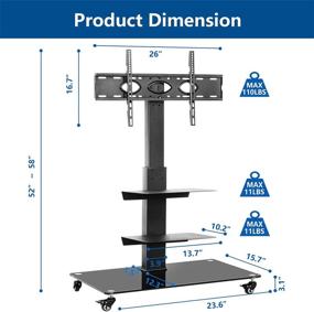 img 2 attached to 📺 Rfiver Rolling Floor TV Stand - Swivel Mount, 32-65 Inch Flat/Curved Screens, 3-Shelf Heavy Duty Cart with Wheels - Universal Tall TV Trolley for Home and Office