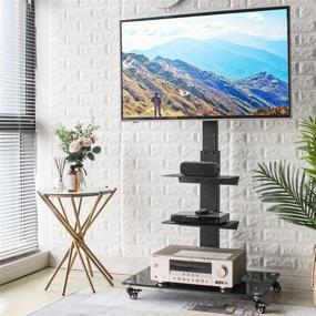 img 3 attached to 📺 Rfiver Rolling Floor TV Stand - Swivel Mount, 32-65 Inch Flat/Curved Screens, 3-Shelf Heavy Duty Cart with Wheels - Universal Tall TV Trolley for Home and Office