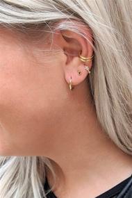 img 3 attached to 18K Gold Plated Sterling Silver Gem Flower Clicker Mini Cartilage Hoop Earrings with Cubic Zirconia Paved Tiny Huggie Hoops