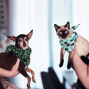 img 1 attached to 🍀 St Patrick's Day Dog Bandana - Cute Green Pet Scarf with Clover Print for Dogs and Cats of All Sizes