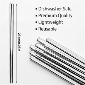 img 1 attached to 🥢 Reusable Stainless Steel Metal Chopsticks - Multicolor Lightweight 304, Dishwasher Safe - Set of 5 Pairs, Silver