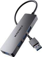 mavinex 4-port usb 3.0 hub: superspeed 5gbps data usb adapter in aluminum for macbook, mac pro, mac mini, imac, surface pro, xps, pc, flash drive, and mobile hdd logo