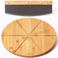 🍕 bamboo pizza board set with large knife - wood pizza peel for uniform slices - 13.5-inch cutting board - steel sharp blade with cover - double-sided wooden cutting board logo