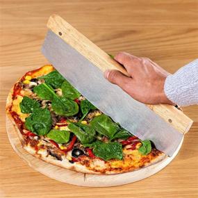 img 3 attached to 🍕 Bamboo Pizza Board Set with Large Knife - Wood Pizza Peel for Uniform Slices - 13.5-inch Cutting Board - Steel Sharp Blade with Cover - Double-Sided Wooden Cutting Board