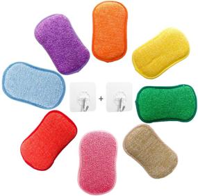 img 4 attached to 5 Pack Microfiber Dual Action Kitchen Scrub Sponge by YOUYOUTE - Heavy Duty Washing Up Cleaner and Household Cleaning Pads with Reusable Non-Stick Non-Scratch Technology, Includes 2pcs Adhesive Hooks