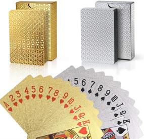 img 4 attached to 🃏 Joyoldelf 24K Foil Waterproof Poker Playing Cards - 2 Decks with Gift Box: Classic Magic Tricks Tool for Parties and Games, Gold and Silver