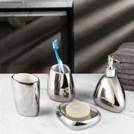 🛁 premium silver ceramic bathroom accessory set – soap pump dispenser, soap dish, tumbler & toothbrush holder logo