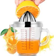 🍋 lemon squeezer - citrus orange manual juicer: glass measuring cup, stainless steel lid, and anti-slip reamer logo