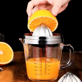 img 3 attached to 🍋 Lemon Squeezer - Citrus Orange Manual Juicer: Glass Measuring Cup, Stainless Steel Lid, and Anti-Slip Reamer