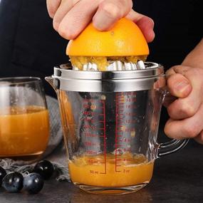 img 1 attached to 🍋 Lemon Squeezer - Citrus Orange Manual Juicer: Glass Measuring Cup, Stainless Steel Lid, and Anti-Slip Reamer