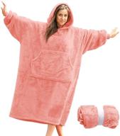 cozy and warm light pink blanket sweatshirt hoodie with sleeves and giant pocket for women логотип