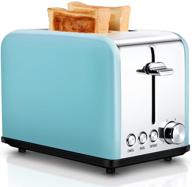 🍞 blue retro small toaster - 2 slice with bagel, cancel, defrost function, compact stainless steel toasters for bread and waffles - extra wide slot логотип