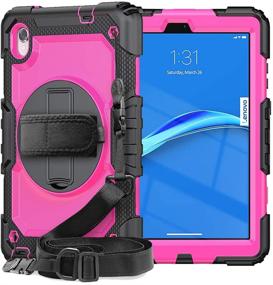 img 4 attached to Rugged Shockproof Case for Lenovo Tab M8 FHD, Lenovo M8 Tablet 8 Inch 2020/2019, Kids Friendly with Screen Protector, Stand - Rose Red