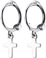 ✝️ sterling silver christian cross dangle hoop earrings - small cartilage huggie hoops with mini charm for women and girls - fashion jewelry gift, 10mm logo