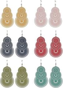 img 4 attached to 💃 Set of 6 Vibrant Hoop Earrings: Lightweight, Hollow, DIY Bohemian Boho Style Danglers, Hypoallergenic Fashion Earrings for Women and Girls