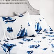 набор постельного белья extra soft queen size bed в нежно-синем цвете с принтом "harbor sailboat ocean" от driftaway - 4 предмета. логотип