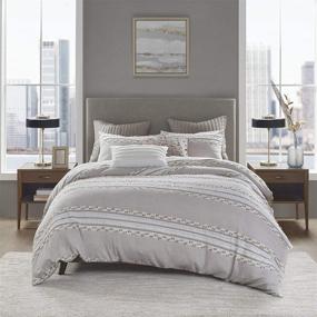 img 3 attached to 🛏️ Ink+Ivy Organic Cotton Comforter Set - Trendy Stripe Jacquard Design, Cozy Bedding with Matching Shams, King/Cal King (104"x92"), Lennon, Taupe - 3 Piece