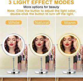 img 2 attached to 💄 UUCOLOR Rechargeable Makeup Mirror: USB-Powered, 8 Inch Two Sided, 1X/10X Magnification, 3 Color Lights, Touch Control, 360°Rotation, Chrome Finish