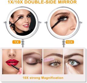 img 1 attached to 💄 UUCOLOR Rechargeable Makeup Mirror: USB-Powered, 8 Inch Two Sided, 1X/10X Magnification, 3 Color Lights, Touch Control, 360°Rotation, Chrome Finish