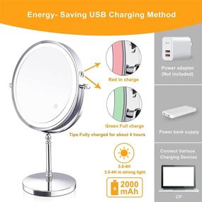 img 3 attached to 💄 UUCOLOR Rechargeable Makeup Mirror: USB-Powered, 8 Inch Two Sided, 1X/10X Magnification, 3 Color Lights, Touch Control, 360°Rotation, Chrome Finish