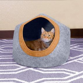 img 3 attached to 🏰 Kitty City Felt Cat Cave with Large Faux Leather Trimmed Bed and Lounge