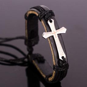 img 2 attached to 🔗 Adjustable Leather Alloy Cuff Bangle Wristband for Cross Bracelet - ANDREW FANG