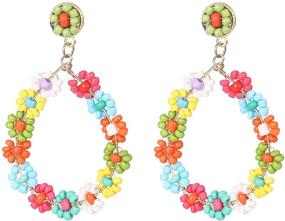 img 4 attached to 🌻 Handmade Sunflower Multicolor Seed Bead Floral Earrings - Cute Drop Dangle Jewelry for Women and Girls, Delicate Gift Idea