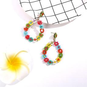 img 2 attached to 🌻 Handmade Sunflower Multicolor Seed Bead Floral Earrings - Cute Drop Dangle Jewelry for Women and Girls, Delicate Gift Idea