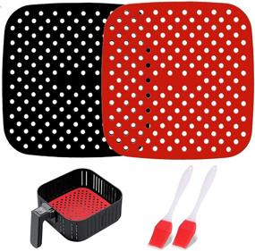 img 4 attached to Geekboy Non-Stick Silicone Air Fryer Liners – [2 Pack] 8.5-Inch Square Mats 🍟 for Air Fryer, Oven & Microwave, Air Fryer Accessories - Black & Red, 8.5inch