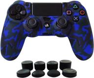 🎮 hikfly silicone gel controller cover skin protector for playstation 4 ps4/ps4 slim/ps4 pro controller - blue (1 cover + 8 fps pro thumb grip caps) logo
