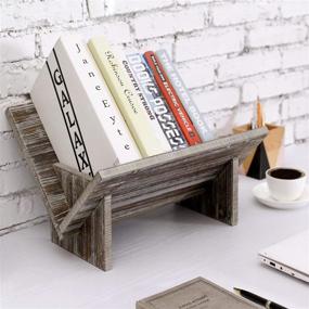 img 3 attached to Rustic Torched Wood Tilted Desktop Decorative Bookshelf Organizer - MyGift