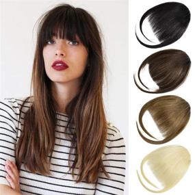 img 4 attached to 👩 Dilusilk Hair Clip in Fringe Bangs - 100% Real Human Hair Extensions for Women in Light Brown Shade