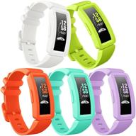 eseekgo 5-pack colorful silicone bands: compatible with fitbit ace 2, adjustable replacement for kids 6+, swim-friendly for boys and girls - orange+marine green+lavender+lime+white logo