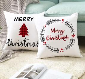 img 1 attached to 🎄 4 Pack HYOUNINGF Christmas Pillow Case Cushion Cover 18 x 18 Inch – Festive Throw Pillow Covers