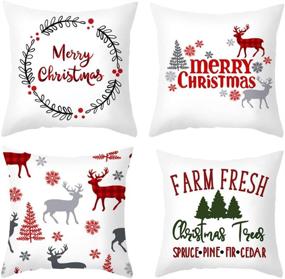 img 3 attached to 🎄 4 Pack HYOUNINGF Christmas Pillow Case Cushion Cover 18 x 18 Inch – Festive Throw Pillow Covers