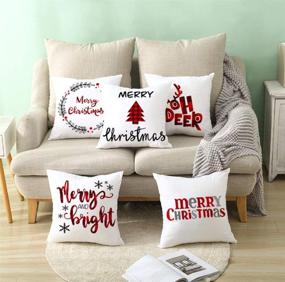 img 2 attached to 🎄 4 Pack HYOUNINGF Christmas Pillow Case Cushion Cover 18 x 18 Inch – Festive Throw Pillow Covers