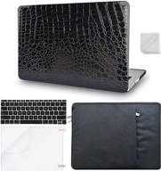 👜 kecc leather case set for macbook air 13" a1466/a1369 with keyboard cover, sleeve, screen protector, and dust cloth - genuine italian crocodile leather (black) logo