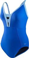 flattering speedo women's plus size solid swimsuit - plunge v-neck contrast one piece logo