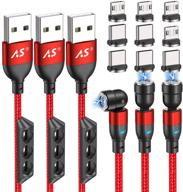 🔌 кабель для зарядки a.s gen2 usb с магнитным штекером: быстрая зарядка, магнитный кабель передачи данных для устройств micro usb, type c - 3 шт. (3ft+6ft+6ft) логотип