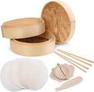 🥢 annie's kitchen premium 10 inch handmade bamboo steamer baskets: ideal dumpling maker and multi-purpose cookware set with spoon, cotton liners, and chopsticks - perfect for rice, vegetables, fish, meat & desserts (10 inch- 2 tiers) logo