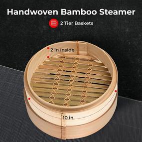 img 3 attached to 🥢 Annie's Kitchen Premium 10 Inch Handmade Bamboo Steamer Baskets: Ideal Dumpling Maker and Multi-purpose Cookware Set with Spoon, Cotton Liners, and Chopsticks - Perfect for Rice, Vegetables, Fish, Meat & Desserts (10 Inch- 2 Tiers)