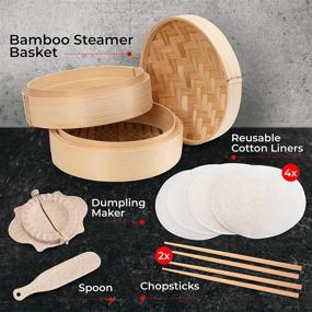 img 2 attached to 🥢 Annie's Kitchen Premium 10 Inch Handmade Bamboo Steamer Baskets: Ideal Dumpling Maker and Multi-purpose Cookware Set with Spoon, Cotton Liners, and Chopsticks - Perfect for Rice, Vegetables, Fish, Meat & Desserts (10 Inch- 2 Tiers)