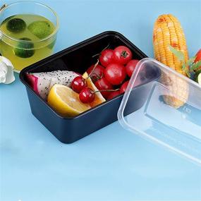 img 2 attached to 🍱 50 Pack Disposable Plastic Bento Lunch Boxes - Microwavable Freezer Safe Meal Prep Containers with Lids (750ml/25oz) - Food Storage Solution